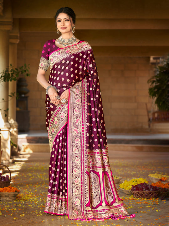 Pink Satin Silk Saree With Blouse Piece