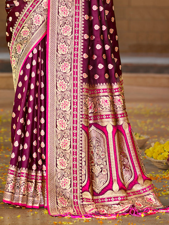 Pink Satin Silk Saree With Blouse Piece