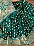 Green Satin Silk Saree With Blouse Piece