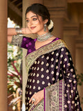 Wine Satin Silk Saree With Blouse Piece