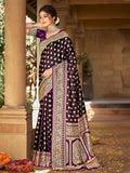 Wine Satin Silk Saree With Blouse Piece