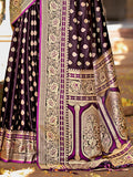 Wine Satin Silk Saree With Blouse Piece