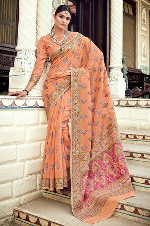 Salmon Orange Digital Print Saree