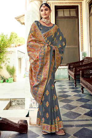 Pewter Grey Digital Print Saree