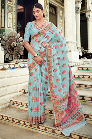 Mint Green Digital Print Saree