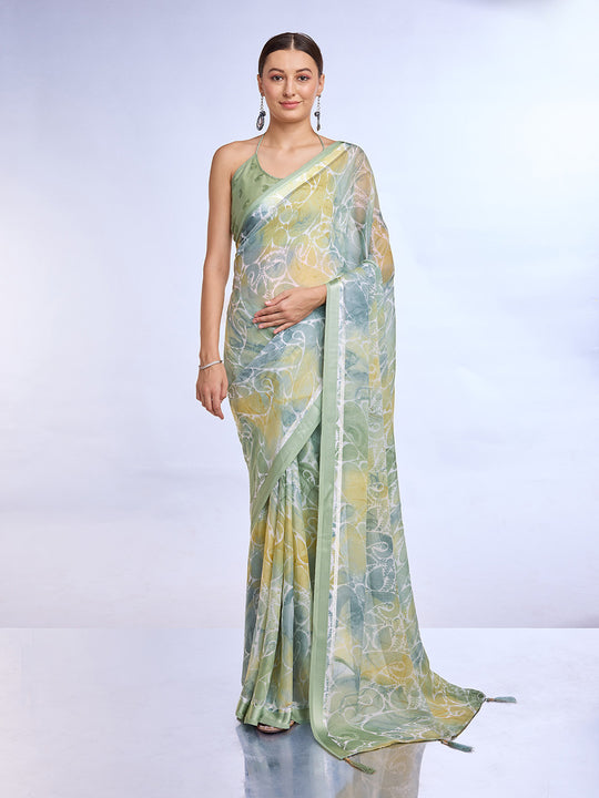 Green Georgette Saree With Blouse Piece