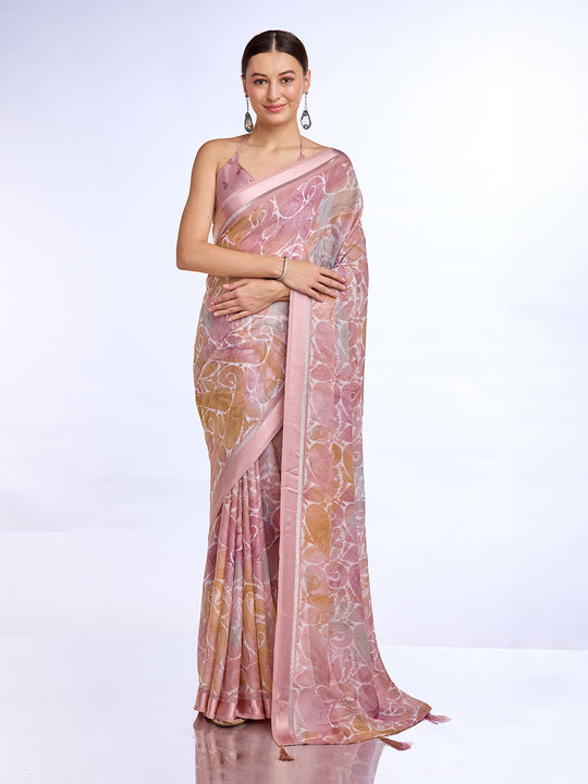 Light Pink Georgette Saree With Blouse Piece