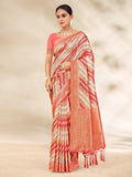Peach Cotton Thread Work Saree With Blouse Piece