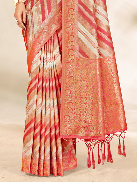Peach Cotton Thread Work Saree With Blouse Piece
