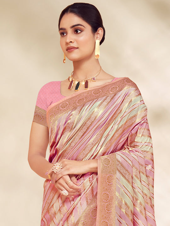 Pink Cotton Thread Work Saree With Blouse Piece