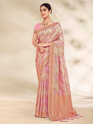 Pink Cotton Thread Work Saree With Blouse Piece
