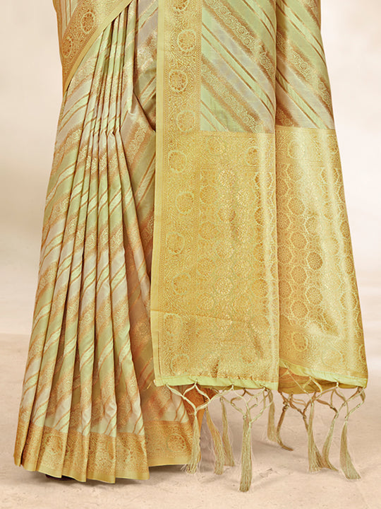 Light Green Cotton Thread Work Saree With Blouse Piece