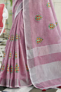 Purple Linen Cotton Saree With Blouse Piece