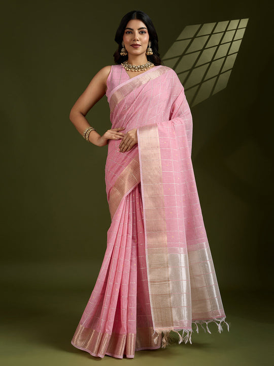 Soft Silk Saree Featuring Beautiful Checks Zari Weaving