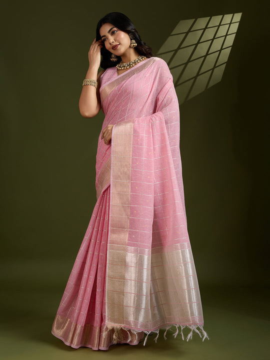 Soft Silk Saree Featuring Beautiful Checks Zari Weaving