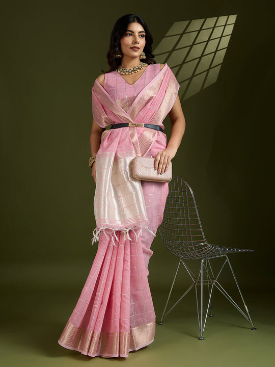 Soft Silk Saree Featuring Beautiful Checks Zari Weaving