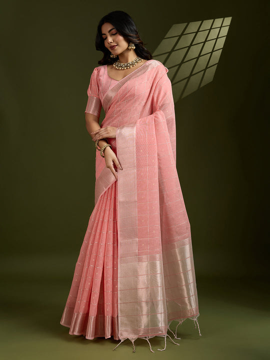 Soft Silk Saree Featuring Beautiful Checks Zari Weaving