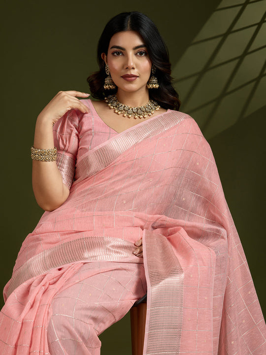 Soft Silk Saree Featuring Beautiful Checks Zari Weaving