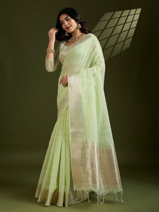 Soft Silk Saree Featuring Beautiful Checks Zari Weaving