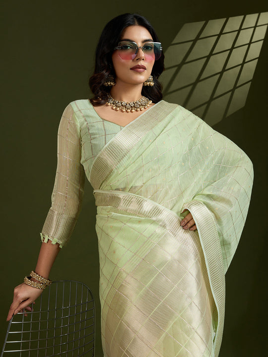 Soft Silk Saree Featuring Beautiful Checks Zari Weaving