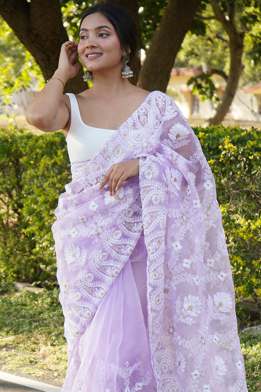 Pastel Lavender Organza Saree