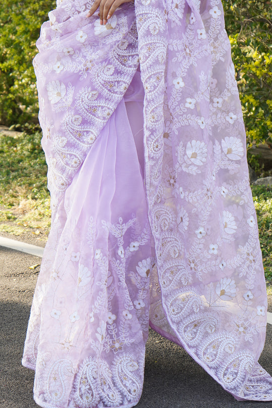 Pastel Lavender Organza Saree