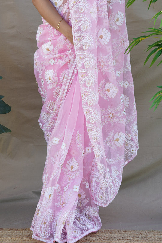 Baby Pink Organza Saree