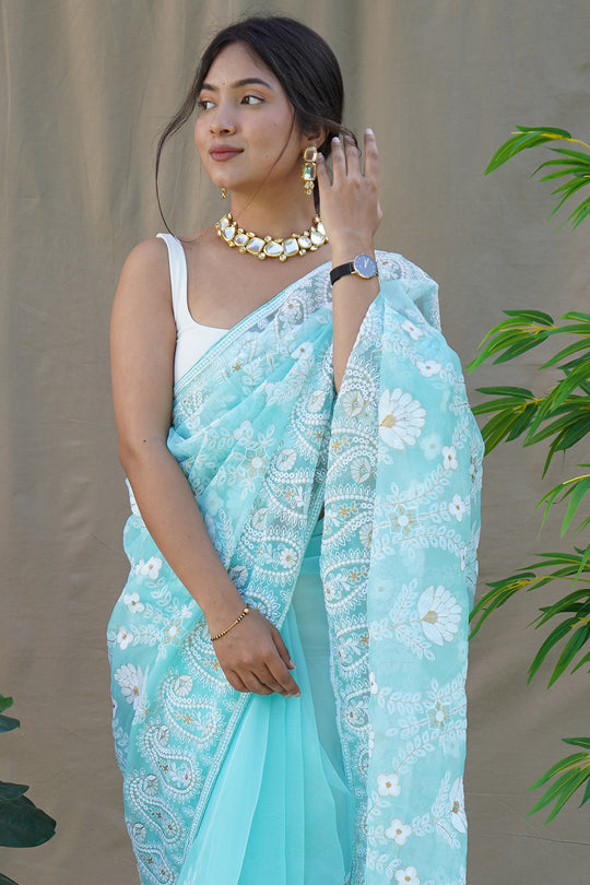 Sky Blue Organza Saree