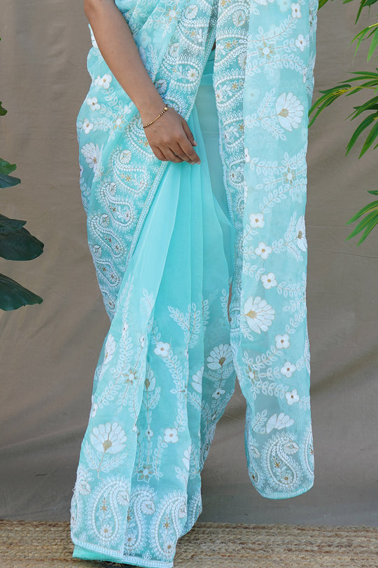 Sky Blue Organza Saree