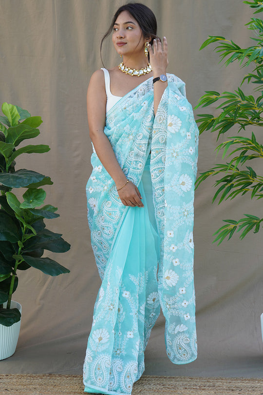 Sky Blue Organza Saree