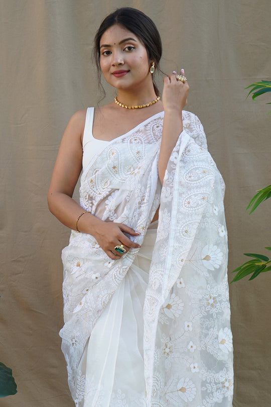Pure White Organza Saree