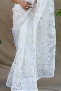 Pure White Organza Saree