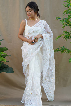 Pure White Organza Saree