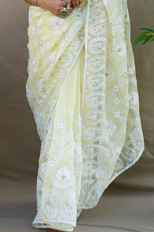 Pastel Yellow Organza Saree