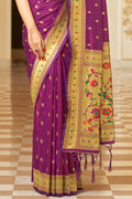 Plum Purple Paithani Saree With Blouse Piece