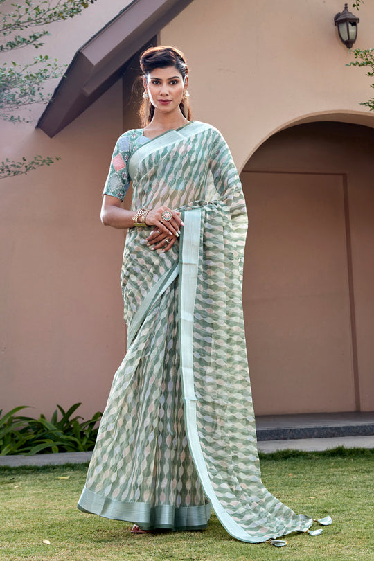 Pastel Blue Organza Saree