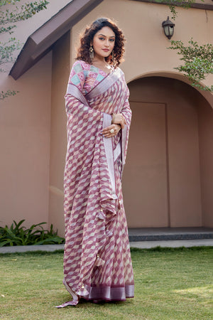 Pastel Wine Organza Saree