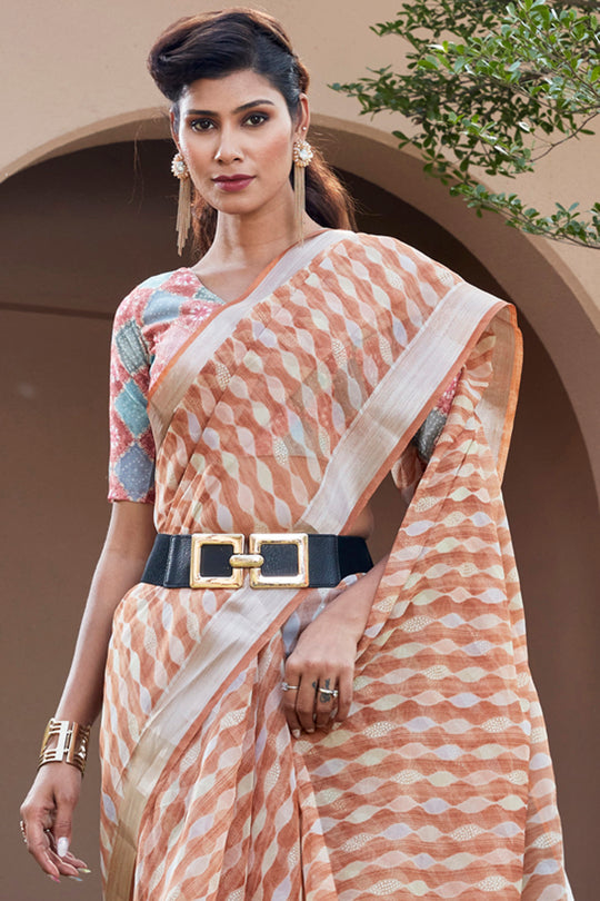 Pastel Orange Organza Saree