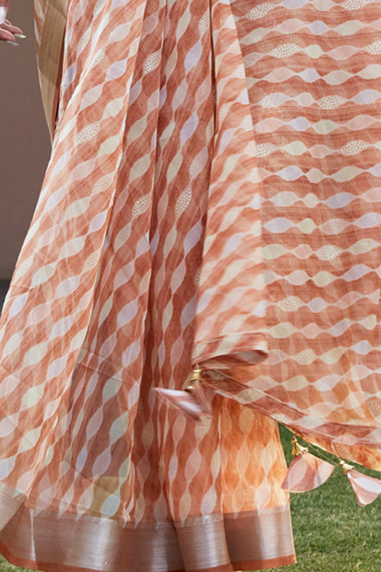 Pastel Orange Organza Saree