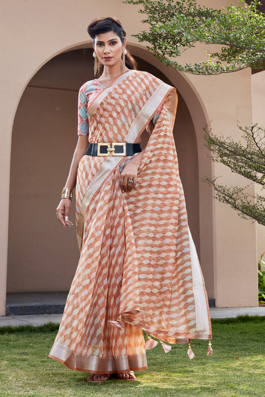 Pastel Orange Organza Saree