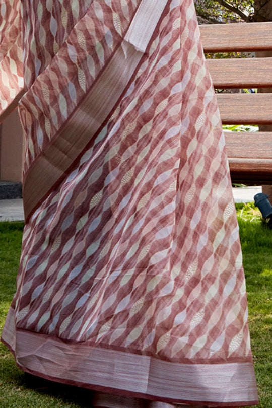 Pastel Brown Organza Saree