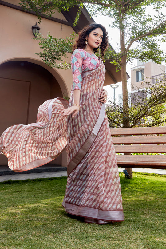 Pastel Brown Organza Saree
