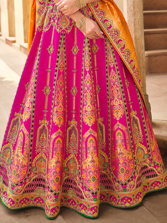 Yellow And Pink Lehenga Choli