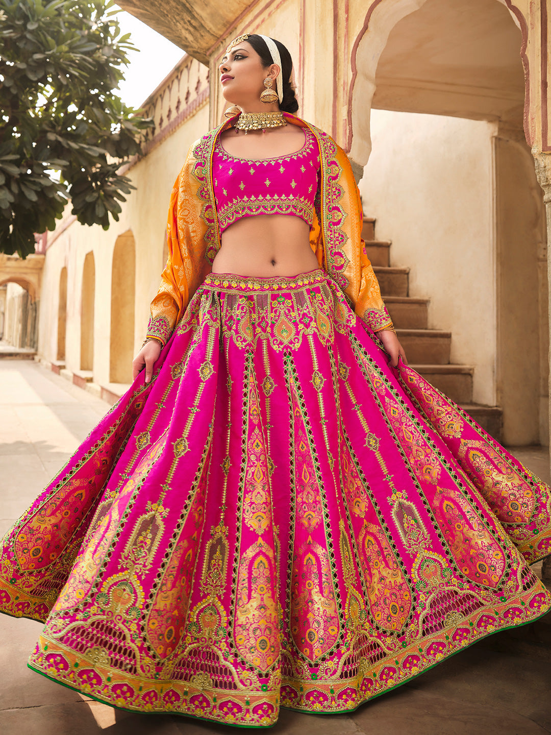 Buy Indian Lehenga Choli Mustard Yellow and Magenta Pink Online in India -  Etsy