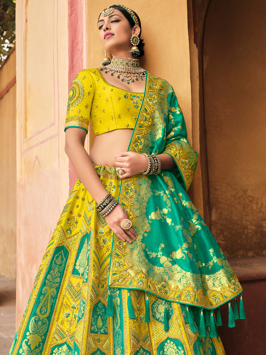 Yellow And Green Lehenga Choli