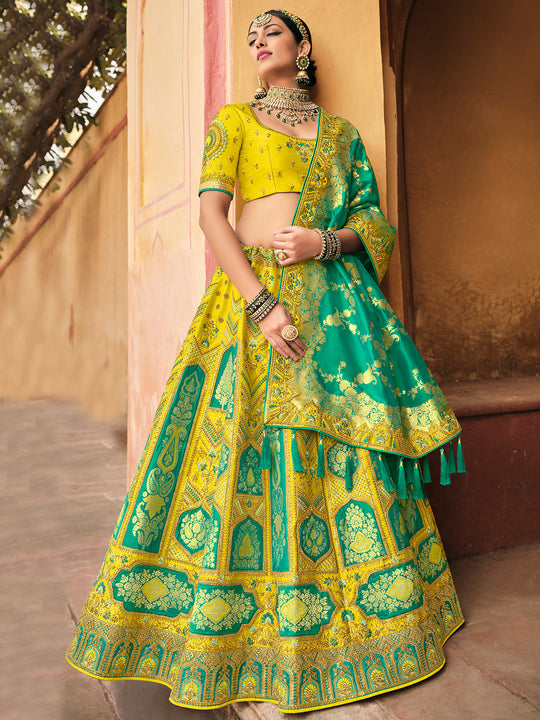Yellow And Green Lehenga Choli
