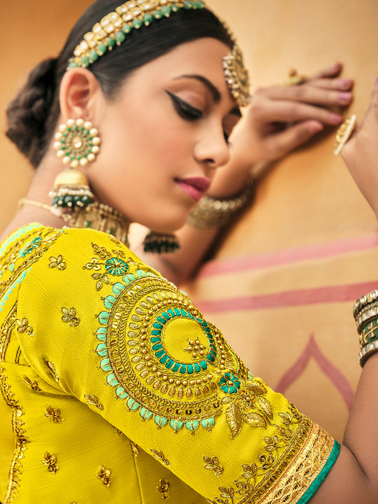 Yellow And Green Lehenga Choli