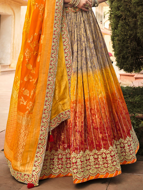 Red And Orange Lehenga Choli