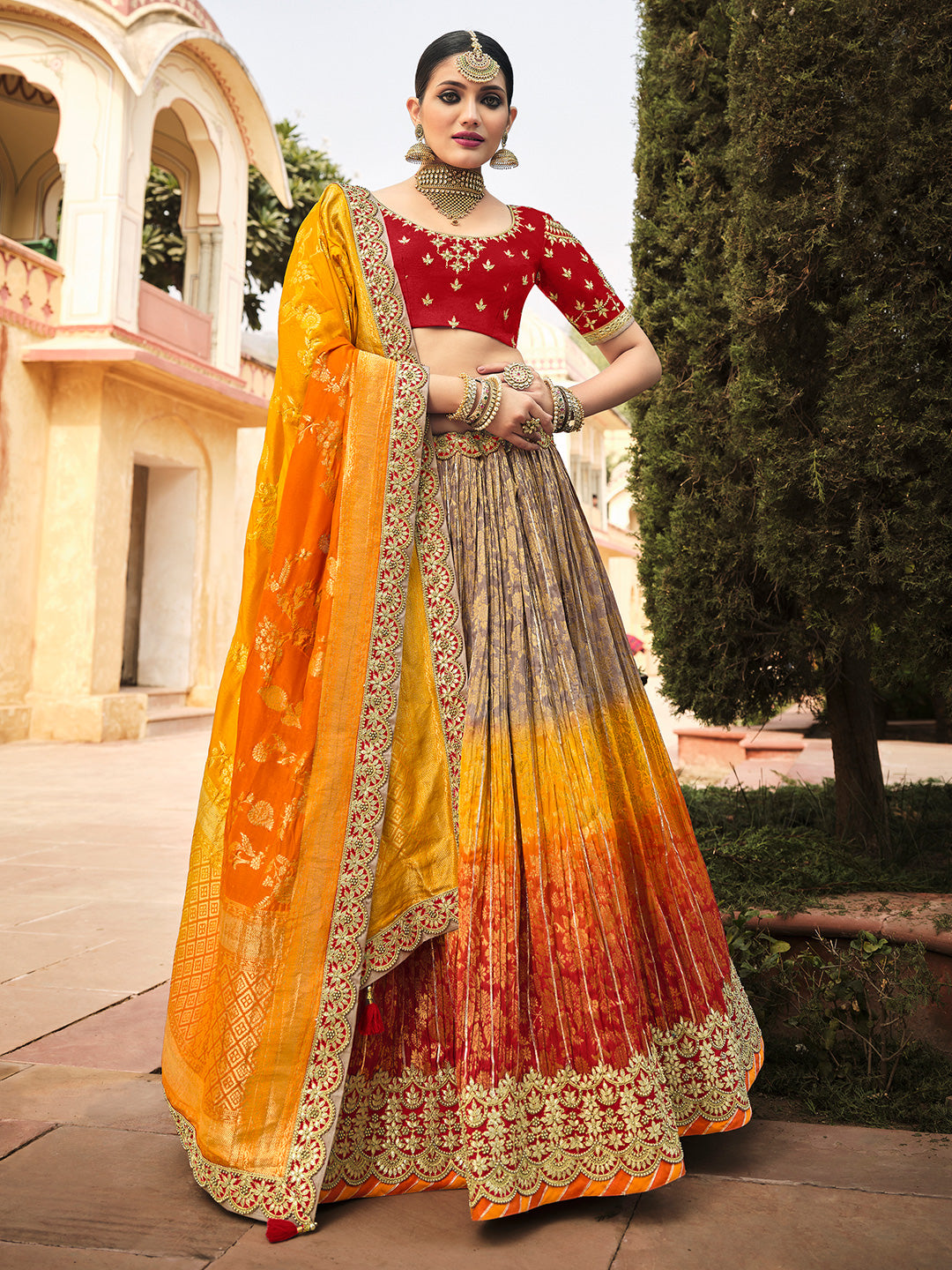 Paithani collection orange lehenga - Saranya Fashion