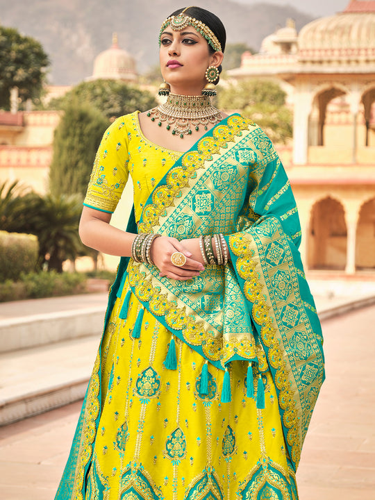 Yellow And Green Lehenga Choli